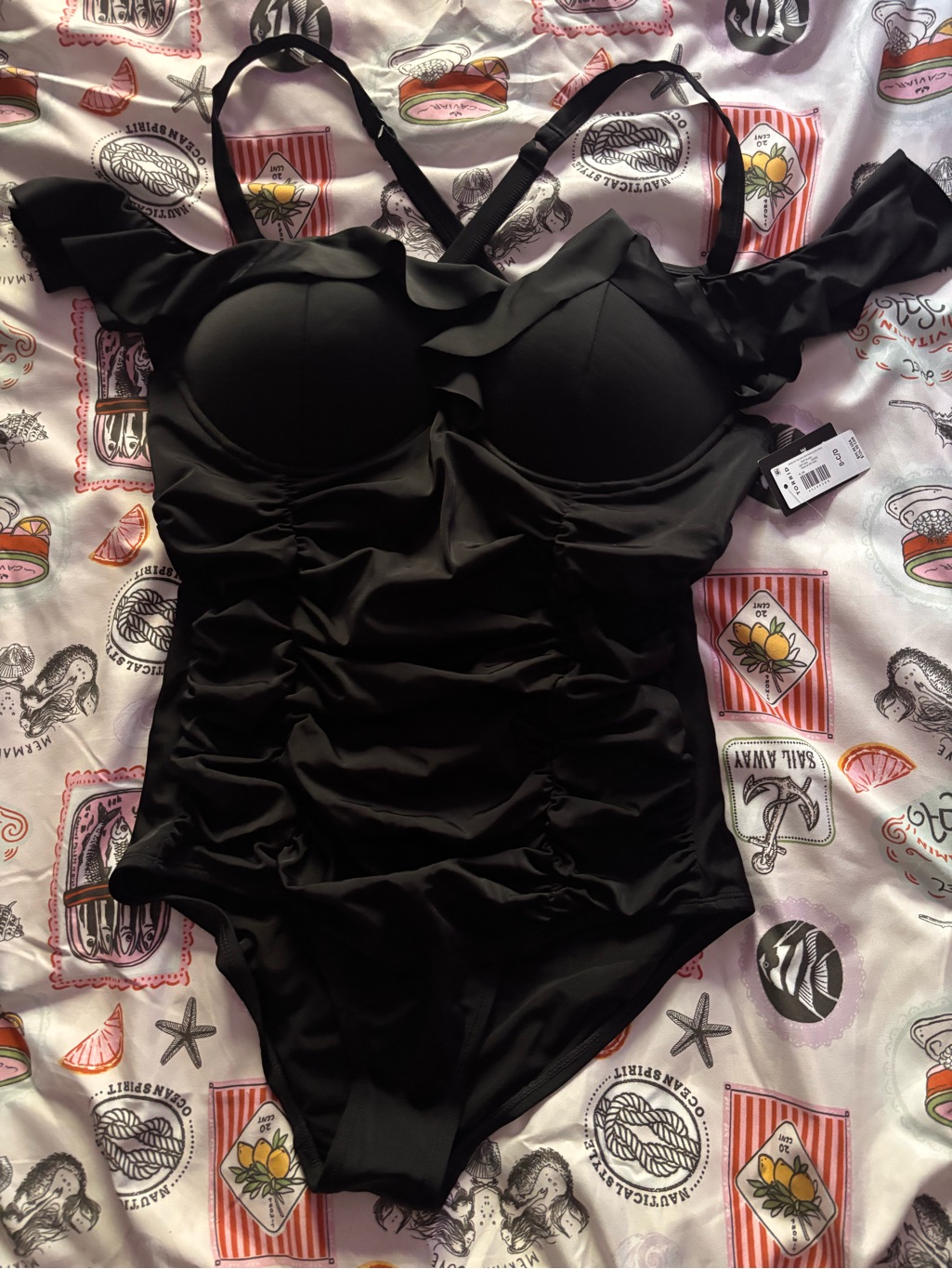 Torrid Black One-Piece Swimsuit With Ruffle Drop Shoulders